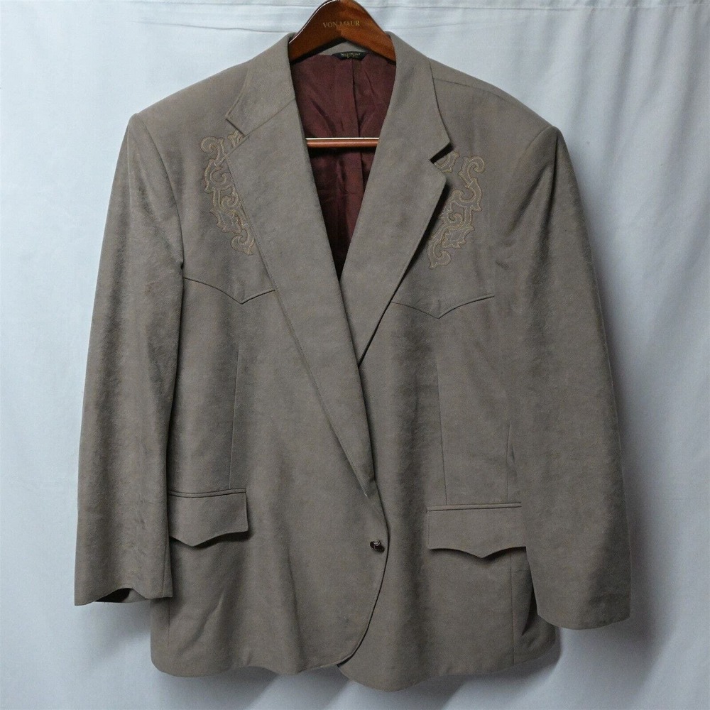 Pagano‎ West USA Made 54R Light Brown Faux Suede Western Yoke 2 Button Blazer